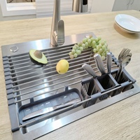 Égouttoir à vaisselle extensible en acier inoxydable 304 pour évier avec panier de drainage, organisateur d'évier de cuisine, égouttoir à vaisselle réglable