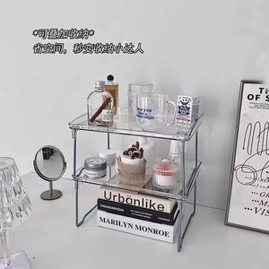 Three Layer Acrylic Storage Rack With Stainless Steel Frame For Desk Organizing Cups And Small Items - Product Image 3