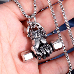 Stainless Steel Fitness Gym <b>Dumbbell</b> Weight Lifters Barbell Pendant Necklace - Product Image 6