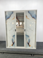 Armoire moderne de luxe en acier avec porte coulissante et panneau en verre à motif marbré