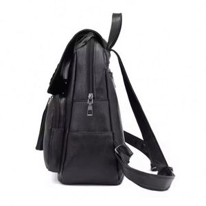 Wholesale New Cheap Bag with Tassel <b>Black</b> Fashion College Bags Leather <b>Backpack</b> for <b>Women</b> School Bag - Product Image 3
