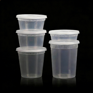 Einweg-Plastikbecher mit individuellem Logo, 16/24/<span class=keywords><strong>32</strong></span> <span class=keywords><strong>oz</strong></span>, rund, PP, einwandig, transparent, für Lebensmittel, heiße Suppe, Deli, Zitronenwasser, Limonade, mit Deckel - Product Image 3