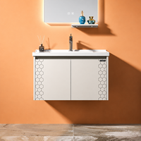 Meuble-lavabo carré moderne et élégant de style industriel en acier inoxydable 304 avec dessus en marbre et lavabo en céramique