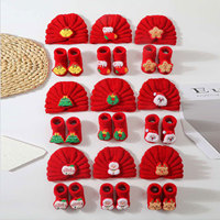 Ensemble de chaussettes et bonnet de Noël pour nouveau-né, motif dessin animé 3D mignon, chaussettes en coton de couleur unie pour bébés filles et garçons, vente en gros