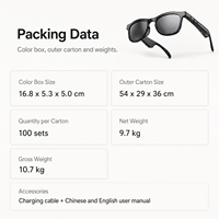 Kacamata Pintar AI Langsung dari Pabrik Kamera 13MP 32GB 41g Ringan Pengisian Daya Magnetik 2PIN WiFi Ganda Pasokan Grosir PC ABS Jangkauan 10m