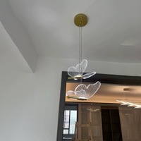 Nordique moderne LED acrylique papillons lustre plafonnier Double tête cristal Transparent or suspendus lampes suspendues