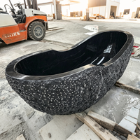 Baignoire d'angle autoportante de luxe en marbre noir foncé irrégulier, en pierre naturelle, pour hôtel et maison, style béton, vente en gros