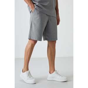 Conjunto de camiseta y pantalones cortos oversize para hombre, de algodón gris melange, transpirable, tejido básico 85249 - Product Image 4