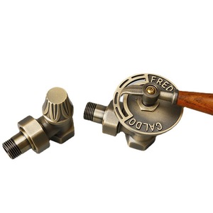 Robinet de régulation de température de style rétro européen avec poignée en bois, robinet d'angle 1/2 pour radiateurs - Product Image 1