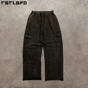 กางเกงคาร์โก้ขาตรงทรงแบ็กกี้ของผู้ชาย, กางเกงคาร์โก้โอเวอร์ไซส์กันน้ำซีดซีดซีดซีดจางสำหรับฤดูใบไม้ร่วง - Product Image 4