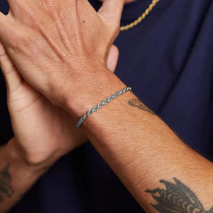 Cadena de Hombre de Plata de Ley 925 con Cierre de Langosta, Diseño de Cuerda Gruesa con Corte de Diamante Brillante de 3 mm, para Hombre - Product Image 1