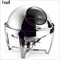 Peralatan Restoran Komersial Hadi 6L Penghangat Makanan Bulat Perak dari Baja Tahan Karat, Chafing Dish Kelas Chef untuk Prasmanan