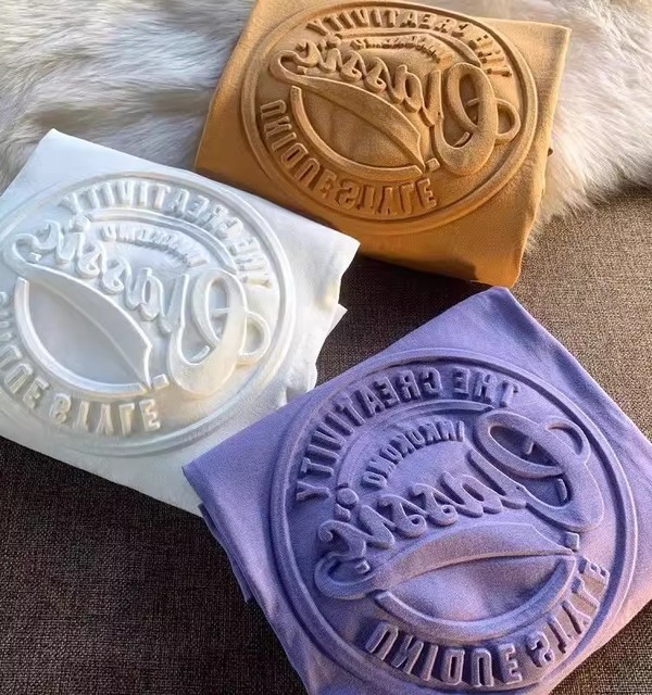 Fashion Bestseller High-Quality Custom Logo Embossed Print 3D T-Shirt Cotton Embossed Men's T-Shirt