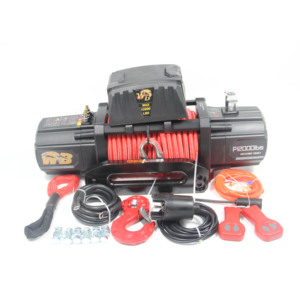 Treuil électrique haute vitesse 12000lbs 5.2 m/min tirant, double tension 12V/24V avec corde synthétique pour le sauvetage d'urgence - Product Image 1