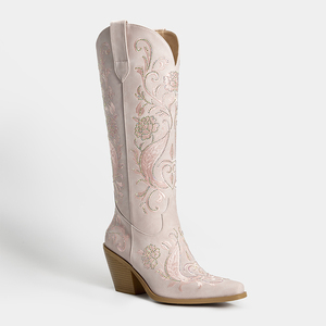 WETKISS <span class=keywords><strong>Botas</strong></span> Vaqueras de Mujer con Bordado Floral Estilo Western, Pedrería, Tacón Grueso y Punta Puntiaguda, Altura hasta la Rodilla, MOQ <span class=keywords><strong>Bajo</strong></span> 1 Par - Product Image 2