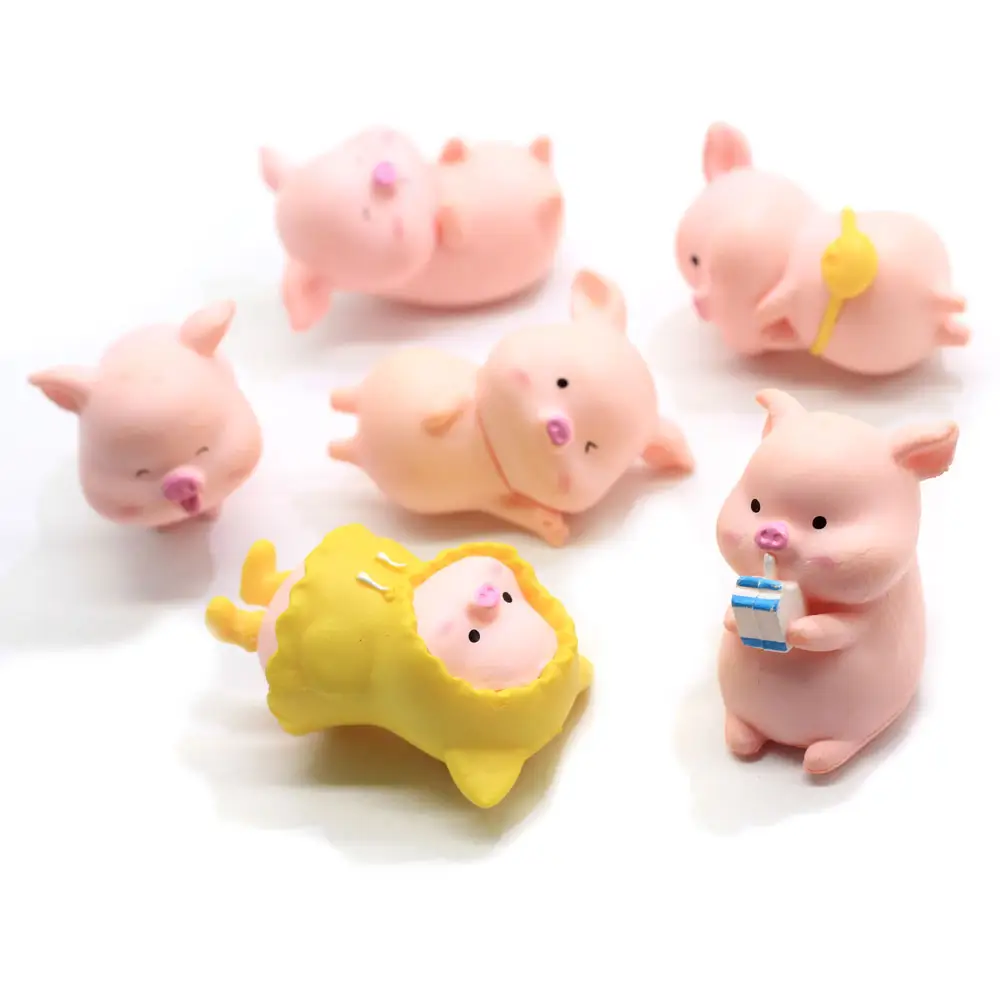 6PCS Mini Cute Pig Resin Crafts Animal Model Miniature Cartoon Figures Fairy Garden Decor Accessories Set Toys Gift For Kids