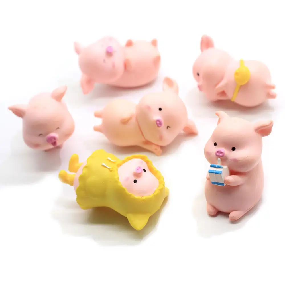 Mini conjunto de acessórios para decoração de animais, 6 peças, artesanato em resina de porco, modelo de animais, figuras de desenhos animados, jardim, fadas, presente para crianças