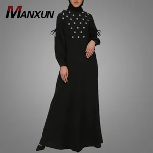 Красивое вечернее платье с жемчужной аппликацией, абайя, кафтан, черное кимоно в стиле Дубай, женская мягкая одежда в мусульманском стиле, одежда в исламском стиле