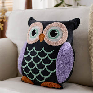 Housse de coussin décorative en coton doux, brodée en 3D, motif animal brodé en boucle, forme hibou, pour canapé - Product Image 2