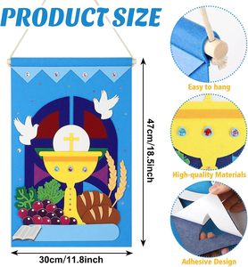 Juego de decoración de fieltro DIY de primera comunión para Iglesia, <span class=keywords><strong>Domingo</strong></span>, niños y niñas, artesanía católica, Kit de pancarta de comunión Santa, bolsa para la escuela trasera - Product Image 2