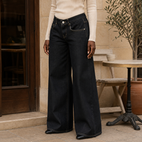 Jean en denim droit taille haute personnalisé pour femme, style décontracté vintage avec accessoires de sac à main