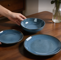 Service de table rond classique en grès organique de 16 pièces, compatible micro-ondes et lave-vaisselle, nouveau, émaillé, pour usage domestique quotidien