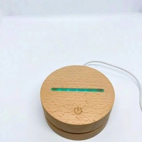 Lampe murale USB 3D en acrylique en gros avec support en bois de hêtre et caoutchouc, style minimaliste moderne, technique de meulage, couleur et taille personnalisables