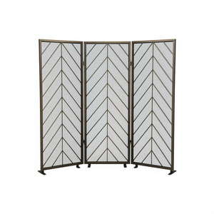 Paravientos Metálico Plegable de 3 Paneles para Chimenea, con Recubrimiento de Polvo Bronce, Diseño Moderno, Forma Rectangular, para Conjuntos de Chimenea - Product Image 1