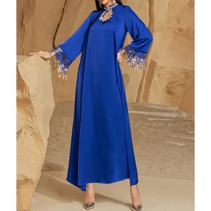 Robe de soirée maxi abaya traditionnelle musulmane pour femme, luxueuse, sur mesure, OEM, avec perles naturelles tissées - Product Image 1