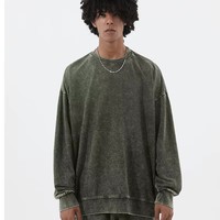 Sweater Rajut Tebal 380 Gram Warna Solid Model Leher Bulat untuk Pria dan Wanita dengan Gaya Retro Matte Longgar.