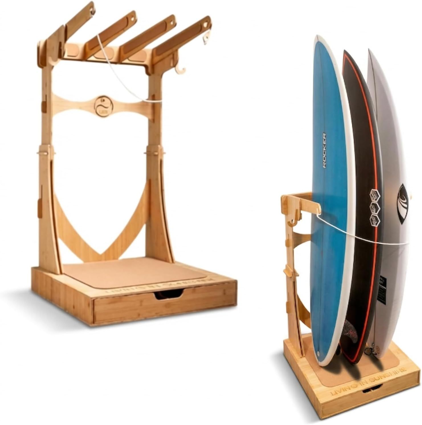 3-Layer Surfboard Wall Rack - Solid American Red Oak Wood Display For Boards & Snowboards