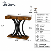 Table console rustique moderne marron avec structure en fer en X, plateau en panneau de particules épaissi de 100 mm, table d'entrée pour la maison et le salon