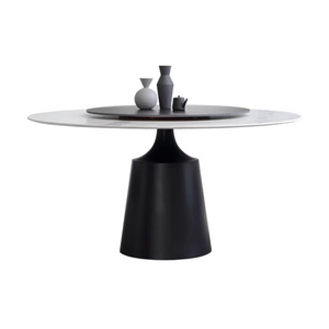 Mesa redonda de acero al carbono de lujo ligero con plato giratorio minimalista moderno hogar pequeña mesa de comedor de placa de roca de gama alta - Product Image 6