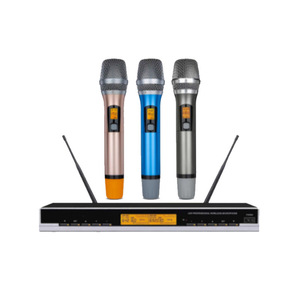 <b>Wireless</b> Handheld <b>Microphones</b> 3 Channel UHF Receiver With 25MHz Frequency Interval For Stage Conference KTV Use - Product Image 1