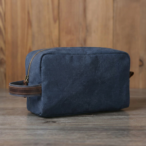 Custom Logo Waterproof Waxed Canvas Leather Dopp Kit Mens Travel Toiletry Bag Shaving Cosmetic Wash Organizer <b>Case</b> LCTB-0097 - Product Image 1