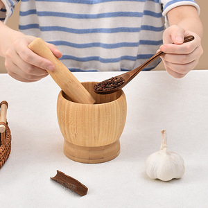Mortier et pilon en bambou pour ail, outil de cuisine de qualité alimentaire pour écraser l'ail - Product Image 2
