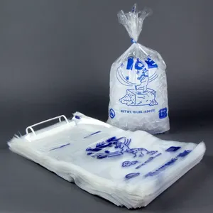 Plastik buz küpü çanta buz depolama İpli çanta plastik buz torbaları 8 Lb beraberlik dize ile