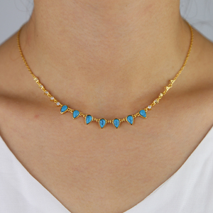 <strong>Turquoise</strong> Gemstone <strong>Necklace</strong> for Women Gold Plated Tear Drop Round Cz Link Chain Women Choker Collar - Product Image 3