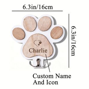 Soporte para Correa de Perro, Gancho de Madera con Forma de Huella, Organizador de Collares para Mascotas, Colgador Multifuncional con Etiquetas de Nombre Grabadas Personalizadas - Product Image 5