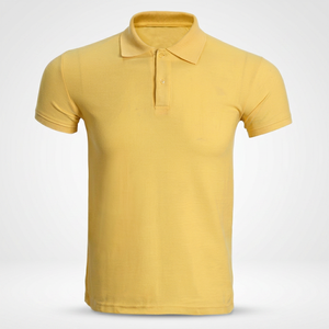 Polo de Manga Corta para Hombre, Color Amarillo, Algodón Piqué, Cuello Camisero, Casual, Transpirable, Diseño Tejido de Color Sólido - Product Image 2