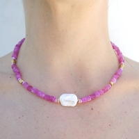 Delicado Collar de Verano con Cuentas de Ágata Multicolor y Perlas Barrocas, Collar Hecho a Mano para Mujeres y Hombres