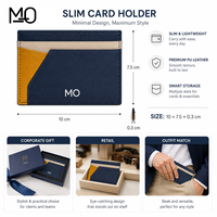 Porte-cartes en cuir bleu marine, étui minimaliste pour cartes avec panneaux color block, poche géométrique et fentes horizontales, offre OEM