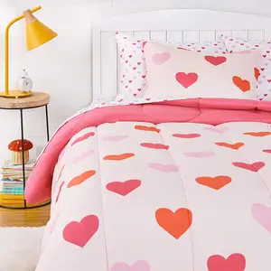 简约粉色条纹棉床房套装特大号被子套装床罩套装