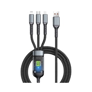 Câble de charge super rapide 100W trois-en-un avec <span class=keywords><strong>connecteur</strong></span> Type-C pour téléphones mobiles, voyant lumineux - Product Image 1