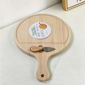 Plato de pizza de madera de pino con cuchillo, bandeja redonda de 30 cm para servir frutas, queso, postres, uso en exteriores - Product Image 1