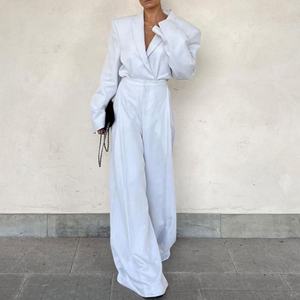 Nouveautés Offre Spéciale Automne Vêtements en Lin Ensemble Deux Pièces pour Femme : Veste Élégante à Col en V Profond et Pantalon Taille Haute à Jambes Larges - Product Image 2