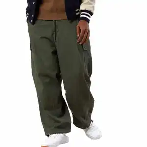 QYOURECLO özel Logo yeşil gevşek Fit yardımcı cepler Casual Streetwear Baggy erkek dimi kargo pantolon