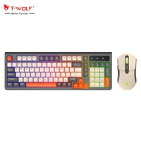 Set Keyboard dan Mouse Nirkabel Bluetooth Russian LayoutT-WOLF TF300, Dual-mode, Dapat Diisi Ulang, untuk Game dan Kantor
