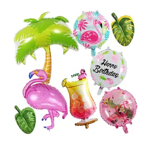 luftballons geburtstag party thema flamingo Suppliers-Hawaiian Ballon 18 Zoll runde Flamingo Aluminium folie Weinglas Blatt Dekoration Großhändler Helium Party Luft regelmäßige Luftballons