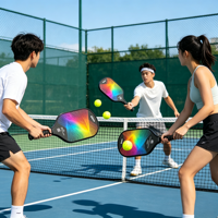 Raquette de pickleball en fibre de verre, noyau en nid d'abeille PP 16 mm, légère, portable, design personnalisé, couleurs personnalisées, entraînement, usage adulte